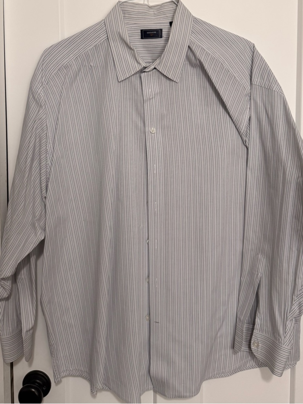 Dockers Men’s Gray, Blue and White Pinstripe Dress Shirt